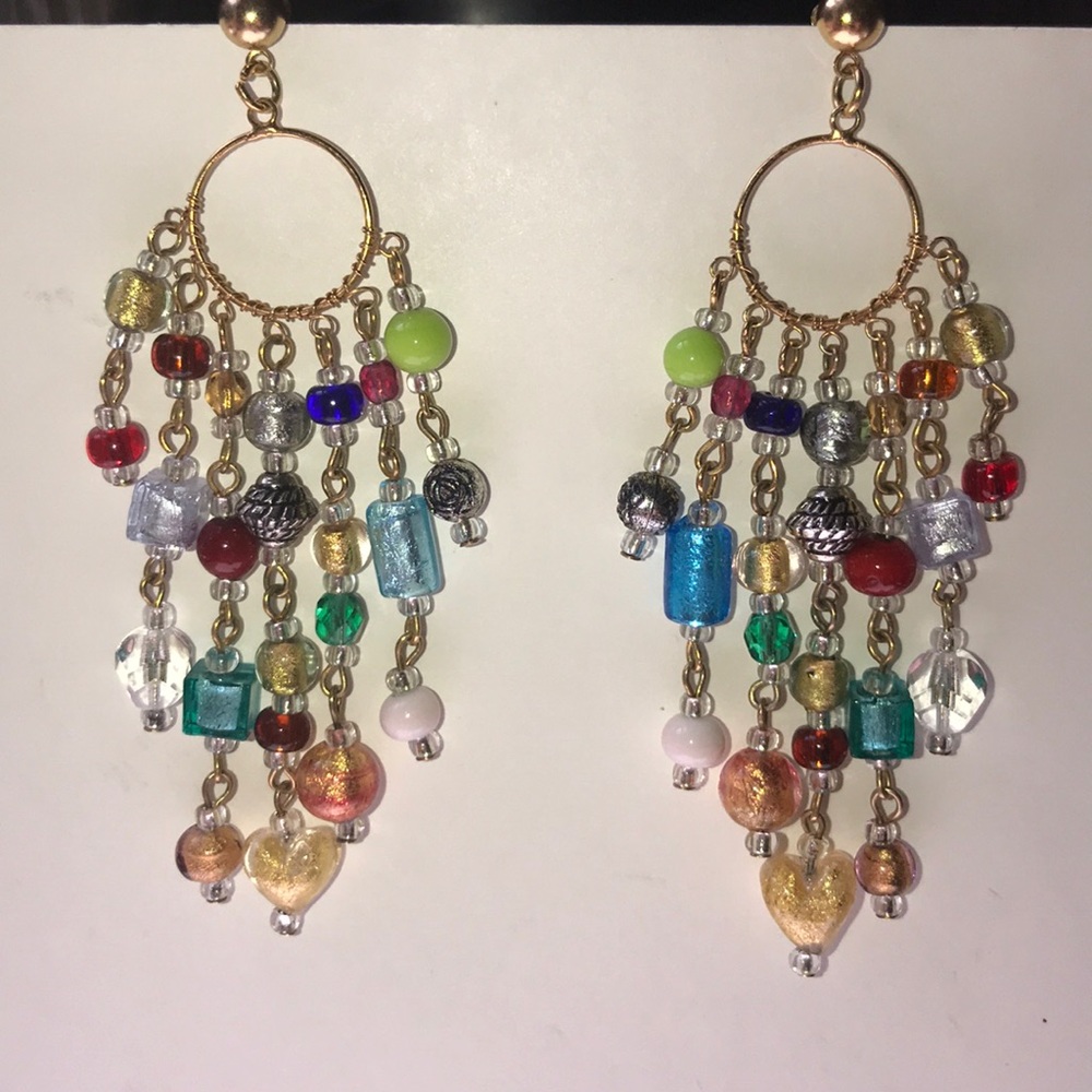 Vintage Boho chic art glass dangling earrings